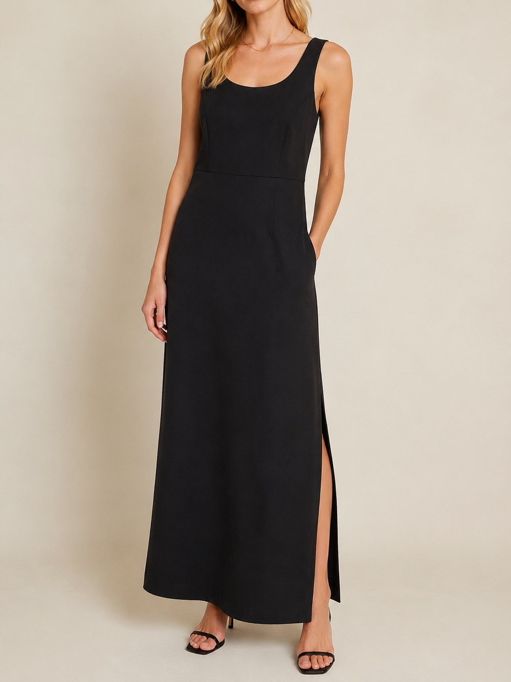 🇨🇦 Vintage Black Maxi Dress Size 9 Made in Canada Minimalist Evening Dress Med